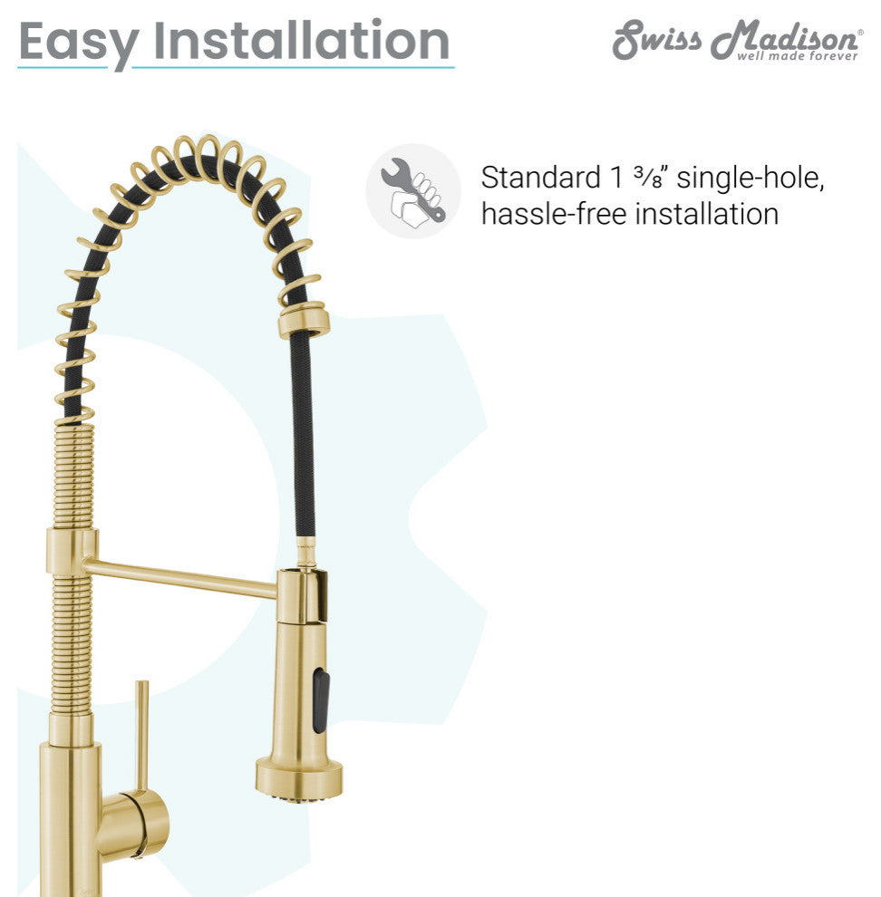 Nouvet Single Handle, Pull-Down Kitchen Faucet 18"H, Brushed Gold