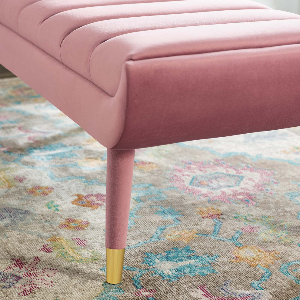 Modern Designer Lounge Club Lobby Accent Chair Bench, Velvet Fabric, Pink