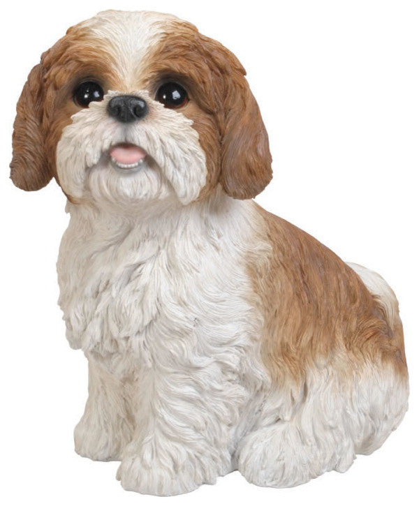 Sitting Brown Shih Tzu Dog Garden Statue, 11"