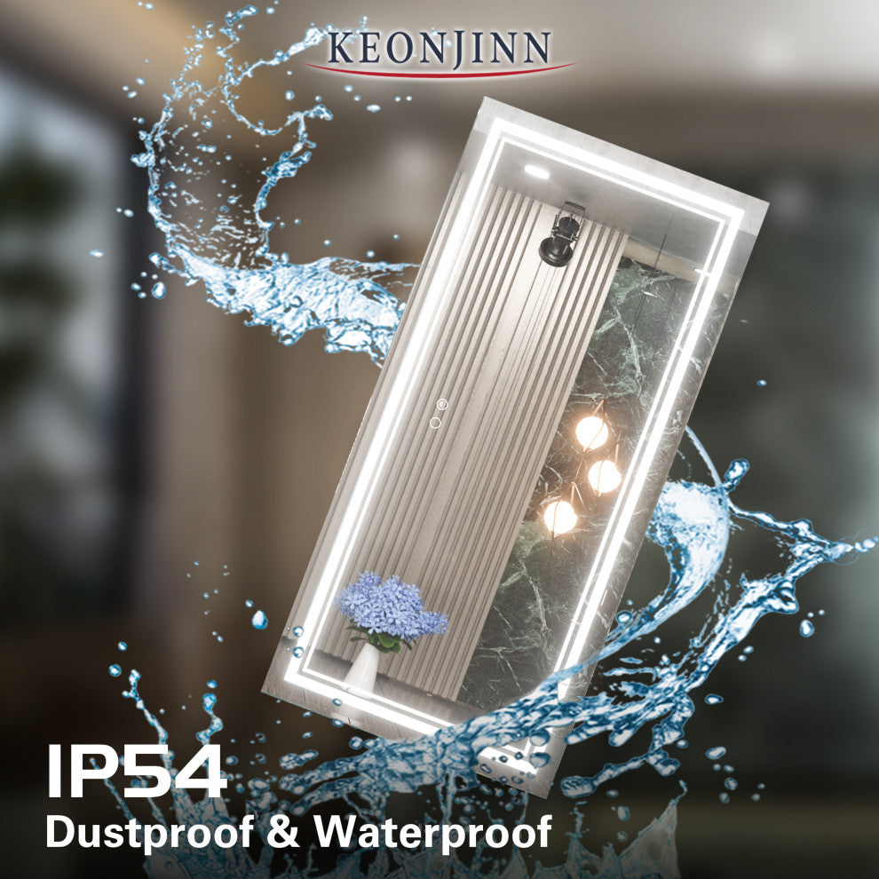 LED Bathroom Mirror, Anti-Fog Memory Dimmable IP54 Waterproof, 60"x28"