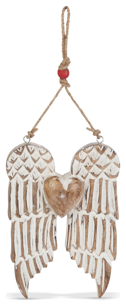 Set of 3 Hanging Mango Wood Angel Wings