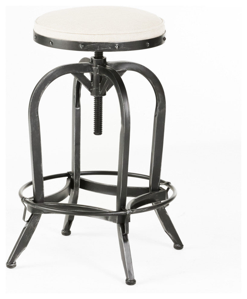 GDF Studio Brixton Adjustable Swivel Iron Bar Stool, Beige Fabric