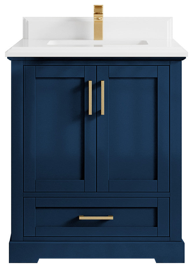 Boston 30 Single Sink Bath Vanity in Navy Blue 1.5" White Quartz