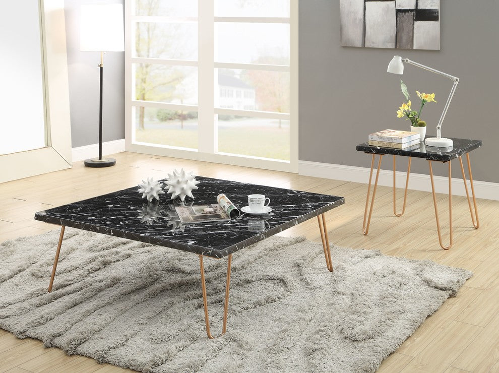 ACME Telestis End Table, Black Marble and Gold