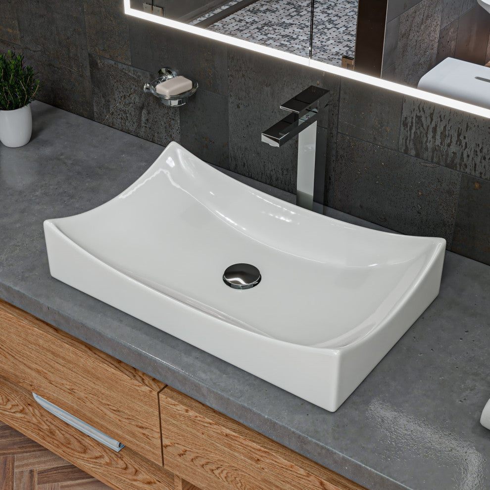 Alfi Brand Abc904 White 26" Fancy Rectangular Above Mount Ceramic Sink