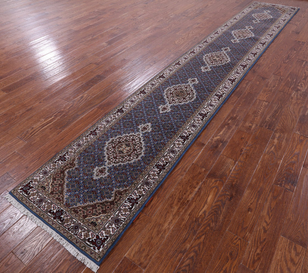 Runner Persian Tabriz Handmade Wool and Silk Rug 2' 7" X 15' 10" Q8945
