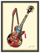 Electric Guitar Hand Made Dimensional Collage Framed Wall Art Under Glass