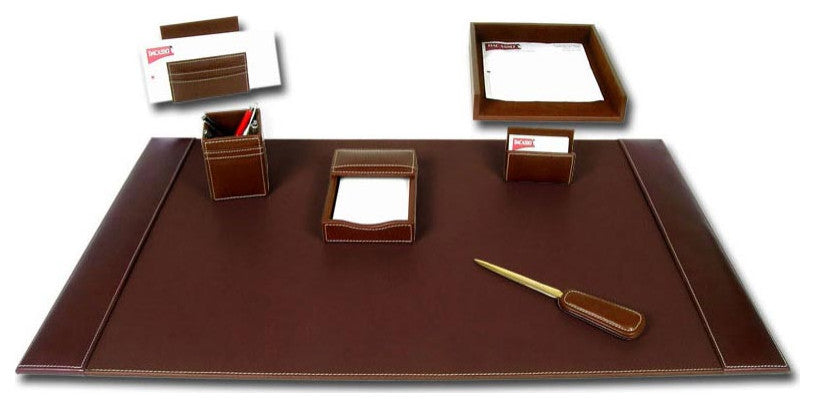 D3204, Rustic Brown Leather, 7-Piece Desk Set