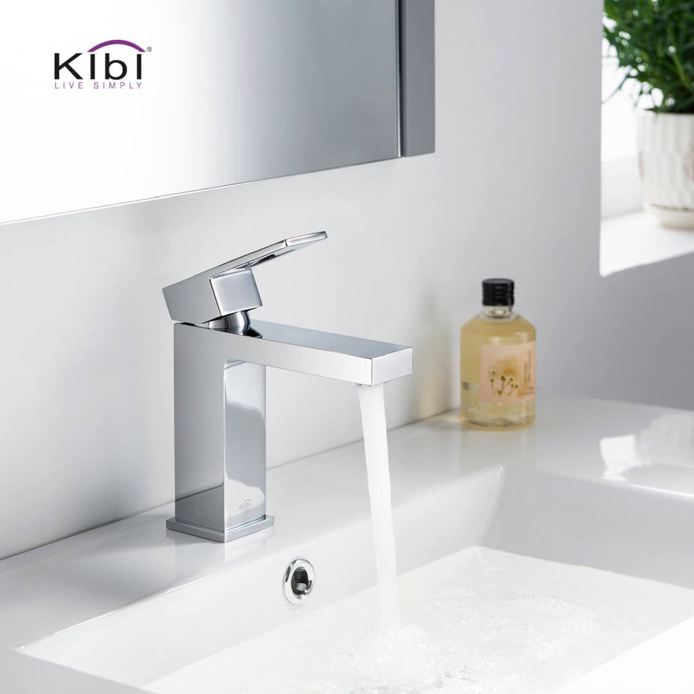 Cubic Single Hole Bathroom Faucet KBF1002, Chrome, W/ Drain