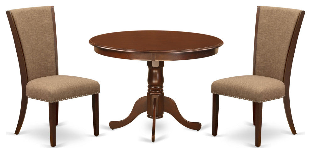 A Dining Set Of Two Chairs, 42"Antique Table In Mahogany Finish