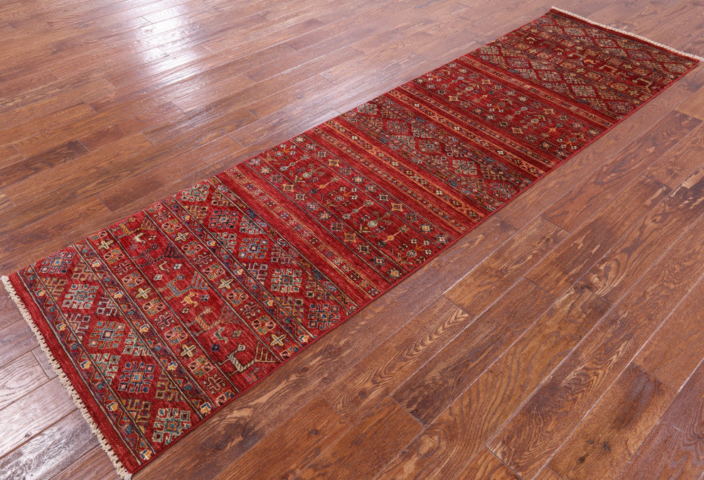 Tribal Persian Gabbeh Hand-Knotted Runner Rug 2' 9" X 9' 11" Q5387