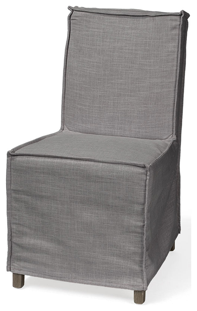 Set Of Two Gray And Brown Slipcovered Wood Parsons Chairs