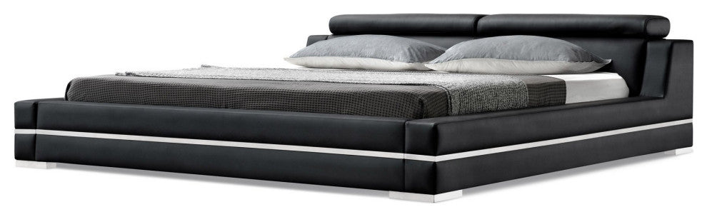 Hera Black Leather Platform Bed, King