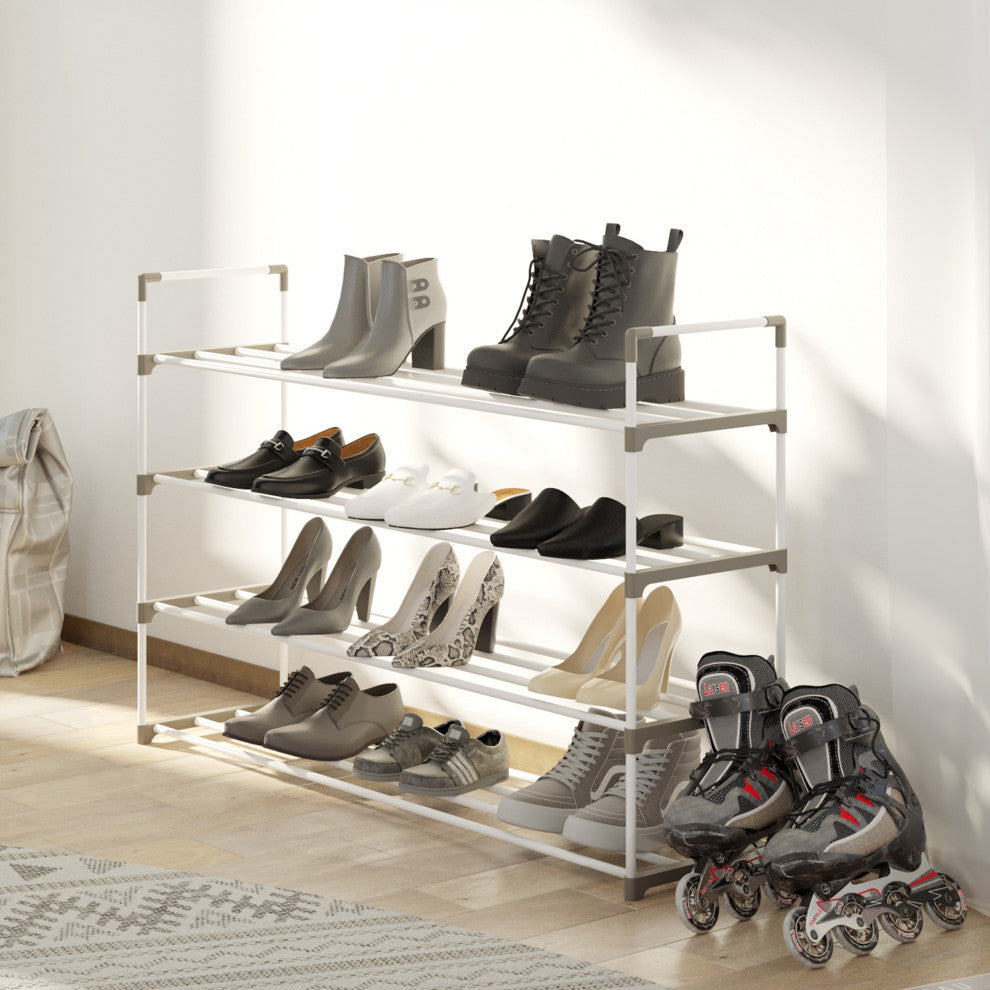Shoe Rack 4-Tier Shoe Organizer for Closet, Bathroom, Entryway Holds 20 Pairs, White