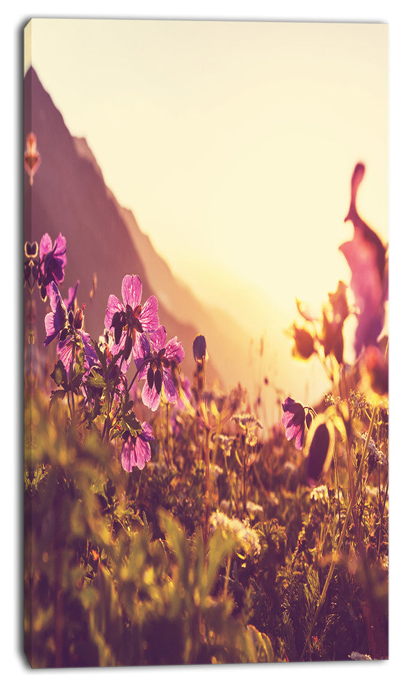 Mountain Pasture with Purple Flowers, Floral Canvas Art Print, 16"x32"