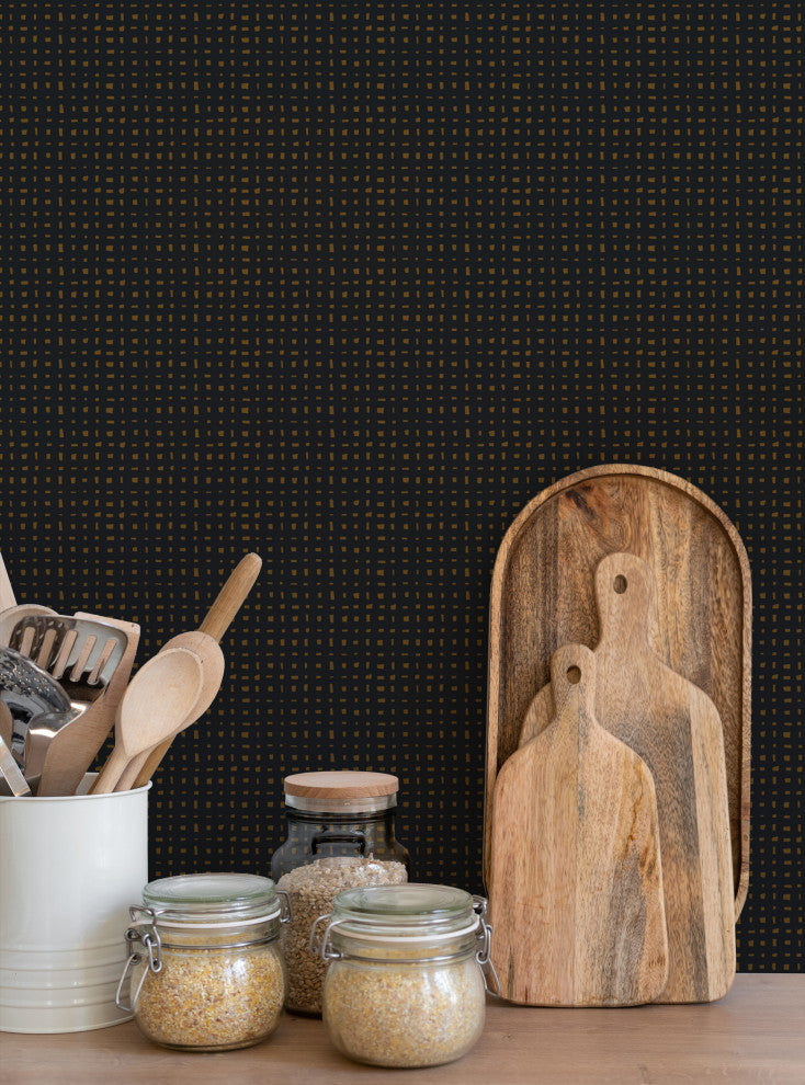 Burlap Hash Pattern Peel and Stick Vinyl Wallpaper, Onyx, 24"w X 60"h