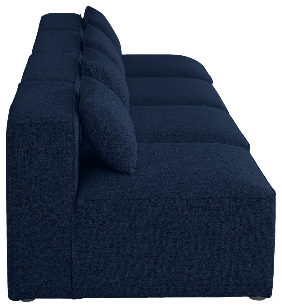 Cube Upholstered Modular Sofa, Navy, 4-Piece: 4 Armless Chair, Linen Texured Fabric