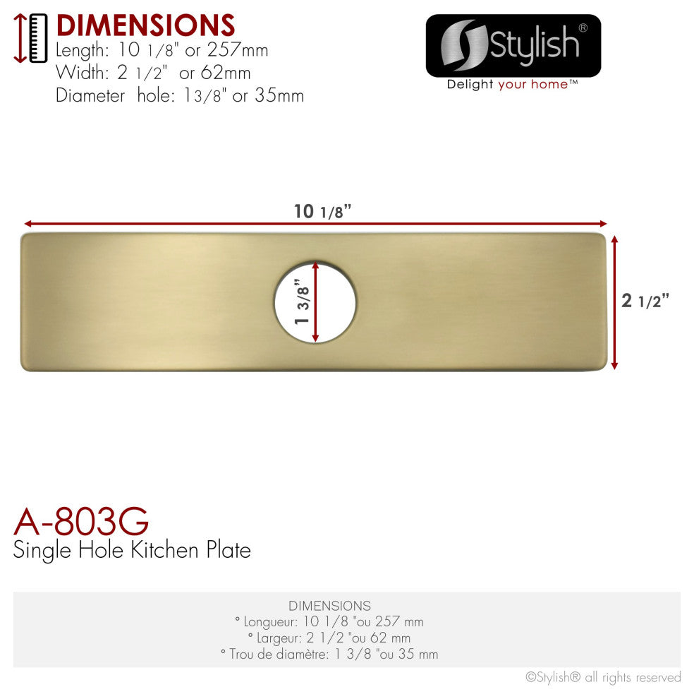 STYLISH Kitchen Sink Faucet Hole Cover Deck Plate in Brushed Gold