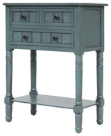 Narrow Console Table with Three Storage Drawers, Navy