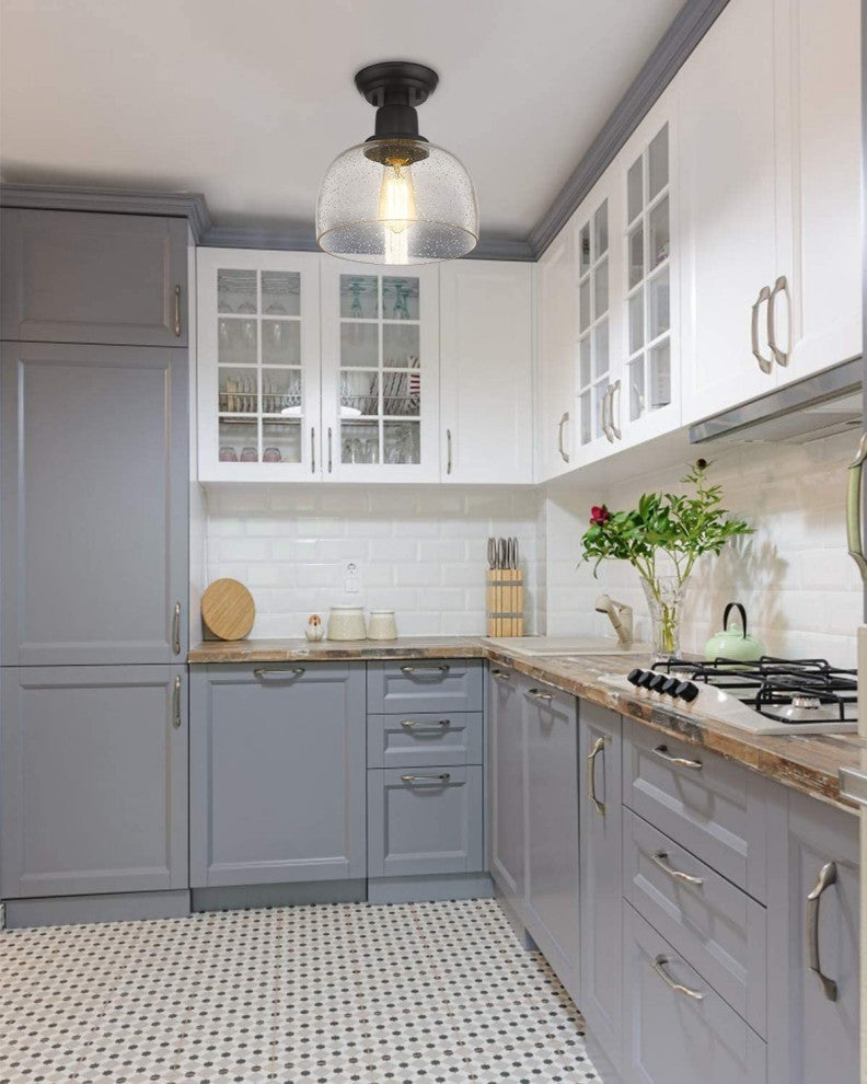 Black Semi Flush Mount Ceiling Light, Farmhouse