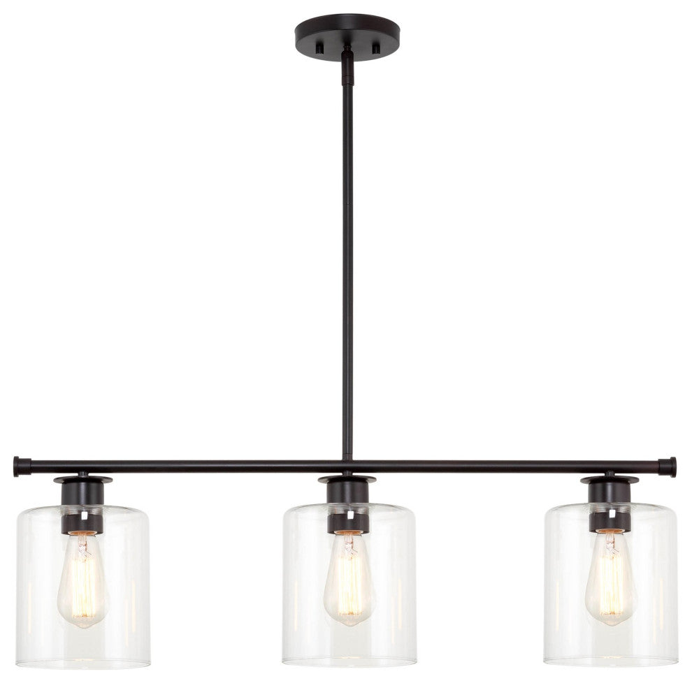 Kira Home Sloane 31" Farmhouse Island Light, Glass Cylinder Shades, Adjustable