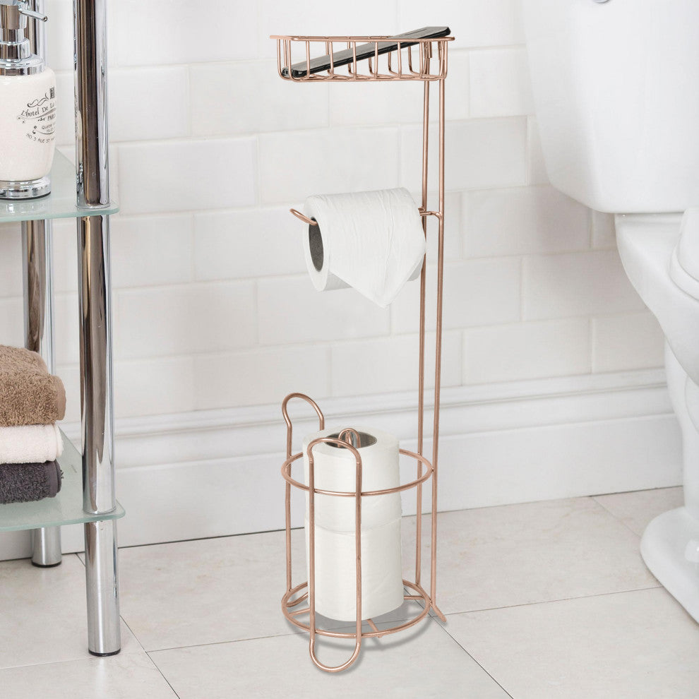 nu steel Freestanding Metal Wire Toilet Paper Roll Holder Stand, Copper Finish