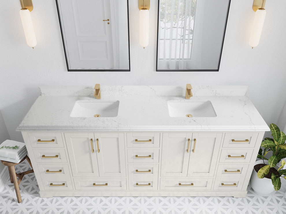 Boston 84" Double Sink Bath Vanity in Alabaster 1.5" Empira Quartz