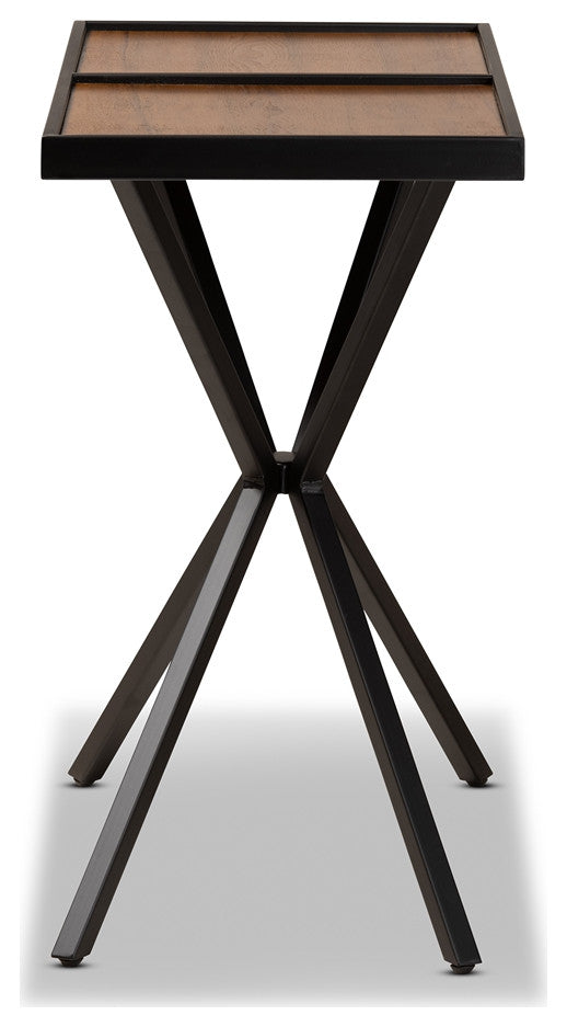 Modern Walnut Finished Wood and Black Finished Metal Console Table