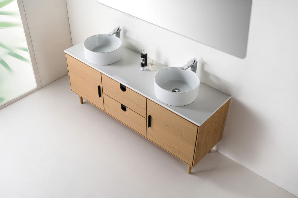 Newton Bath Vanity, Whitewash Oak, 72", Double Sink, Freestanding