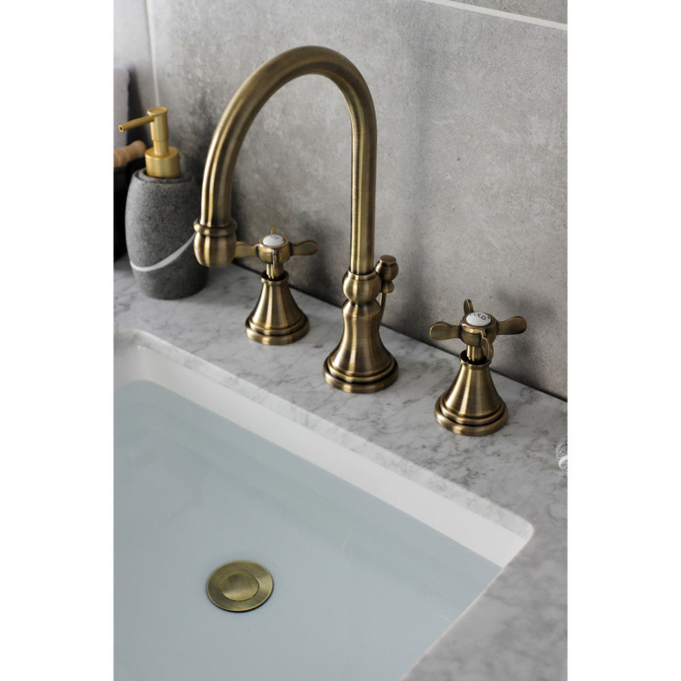KS2983BEX Widespread Bathroom Faucet With Brass Pop-Up, Antique Brass