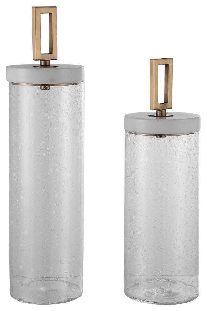 Luxe Tall Seeded Glass Clear Jar 2-Piece Set