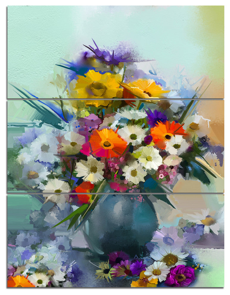 Hand painted Bunch of Small Flowers, Floral Canvas Art Print, 28x36, 3 Panels
