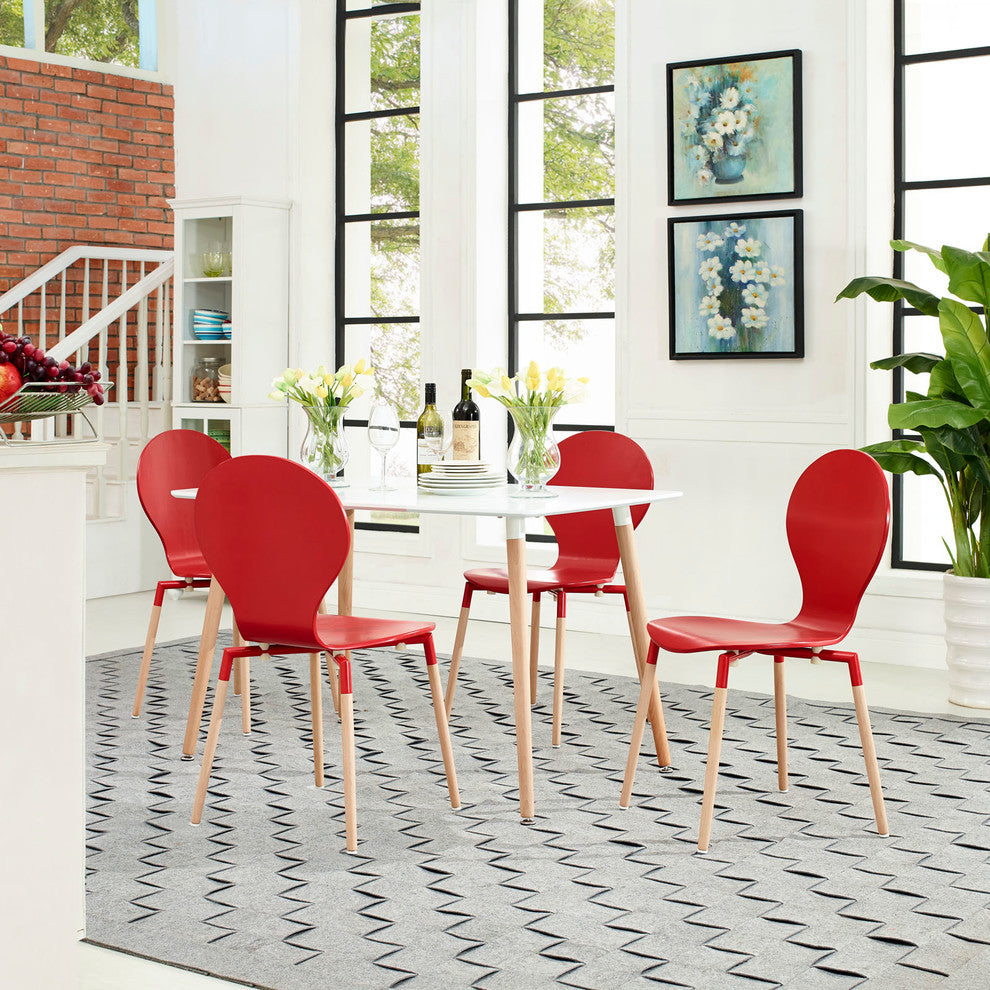 Modern Contemporary Kitchen Wood Dining Chair Set of 4 Red