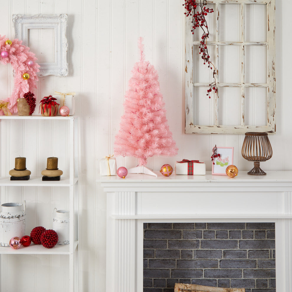 3' Pink Artificial Christmas Tree With 50 LED Lights and 118 Bendable Branches