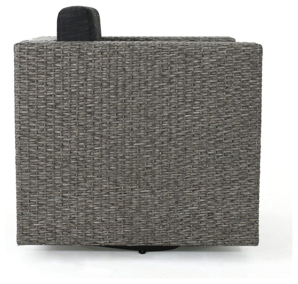 GDF Studio Venice Outdoor Wicker Swivel Club Chair, Mix Black/Dark Gray, Single