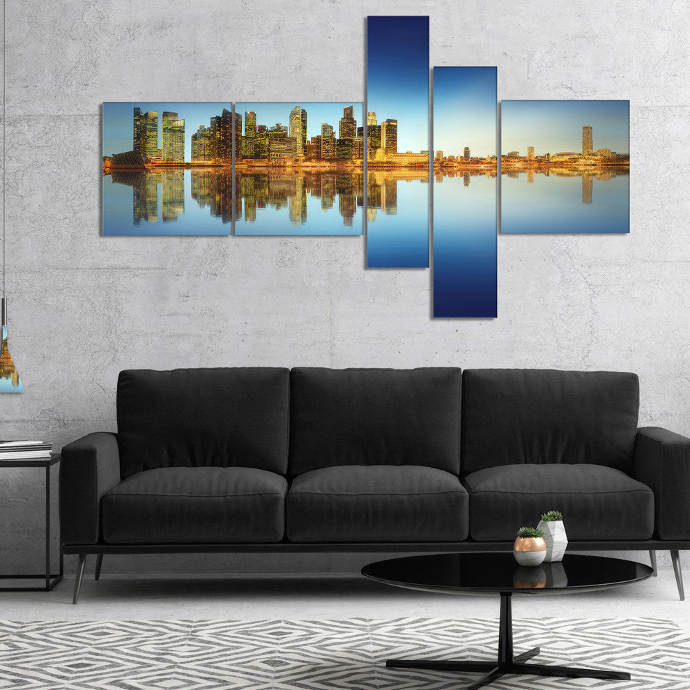 Calm Singapore Skyline, Cityscape Photography Canvas Print, 60"x32", 5 panels