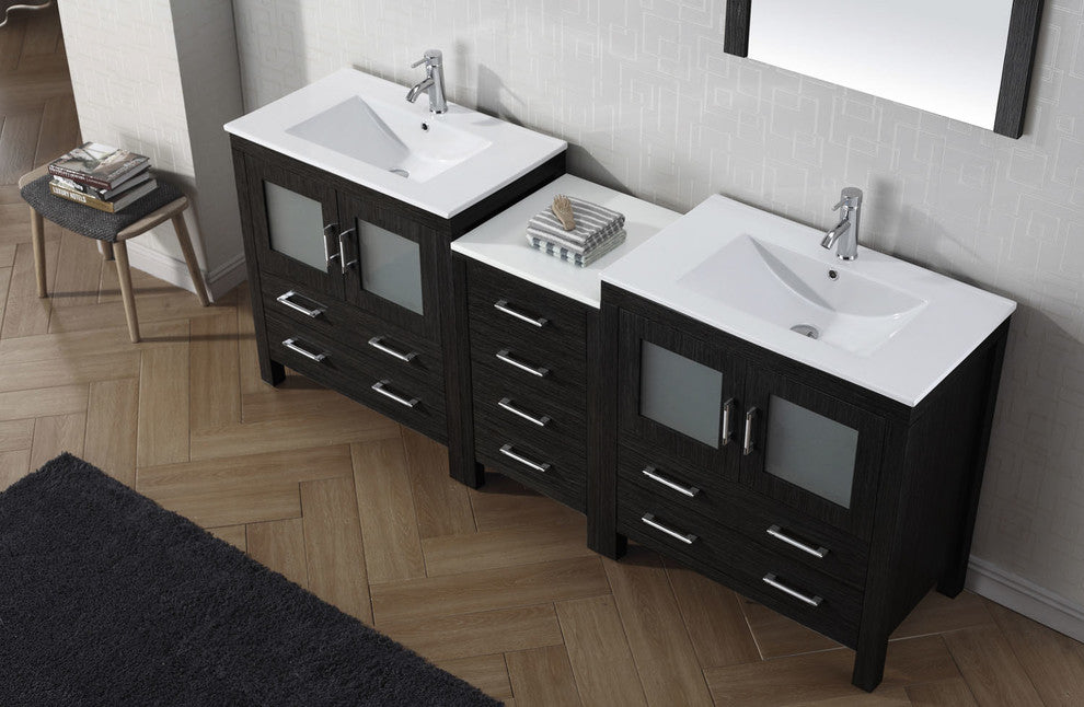 Virtu Dior 82" Double Bathroom Vanity, Zebra Gray, Faucet, Mirrors