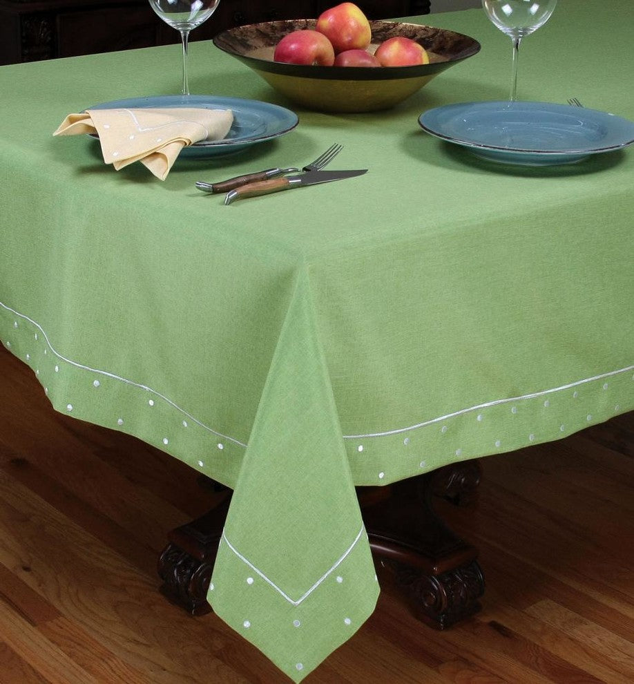 Polka Dot Embroidered Easy Care Tablecloth 52"x70", Green