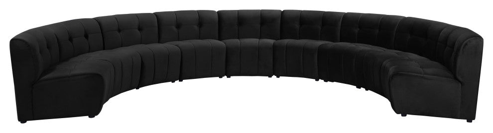 Limitless Velvet Upholstered 9-Piece Modular Sectional, Black