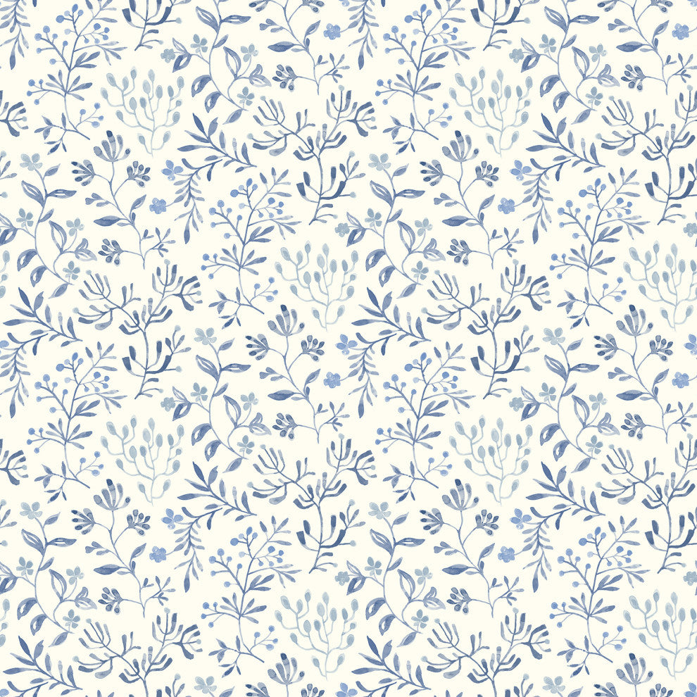 Tarragon Blue Dainty Meadow Wallpaper Sample