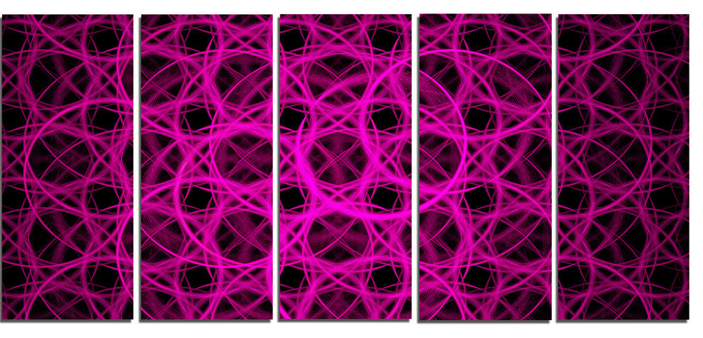 Pink Unusual Fractal Metal Grill, Abstract Canvas Wall Art, 60"x28", 5 Panels