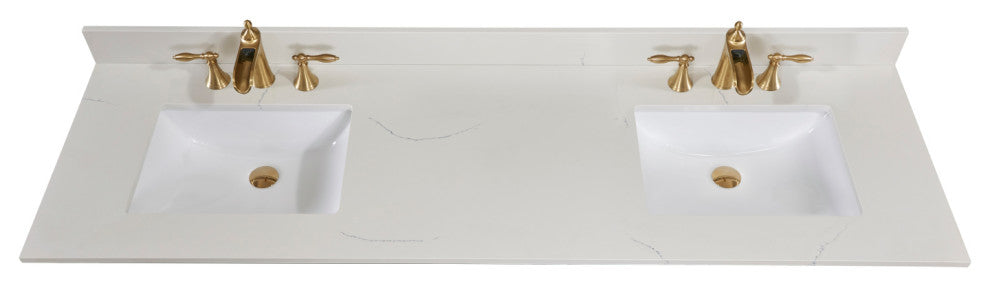 Belluno Engineered Stone Vanity Top, Milano White With White Sink, 73"