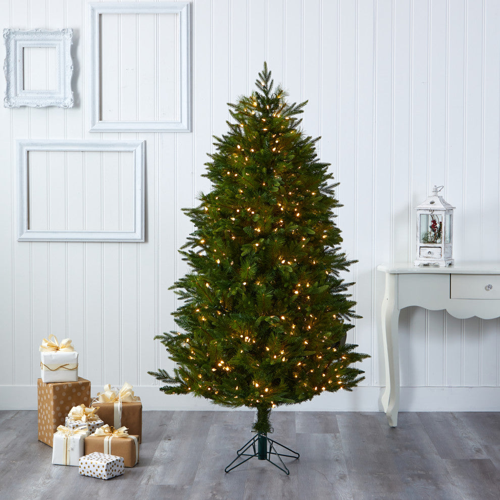 6' Hartford Fir Faux Xmas Tree W/Multifunction Lights  & Bendable Branches