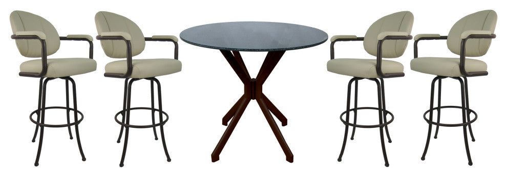 Swivel Counter Metal Pub Set - M-70 Stools 26" or 30", Ocean Beige - Brown, 30", Crackle Glass