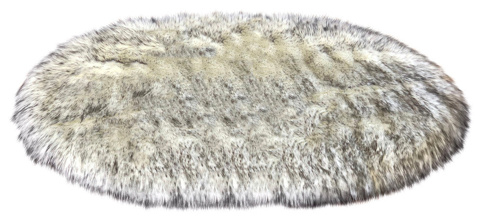 Super Soft Faux Sheepskin Rug, Oval, Twilight, White, Black Tips, 4'x6'
