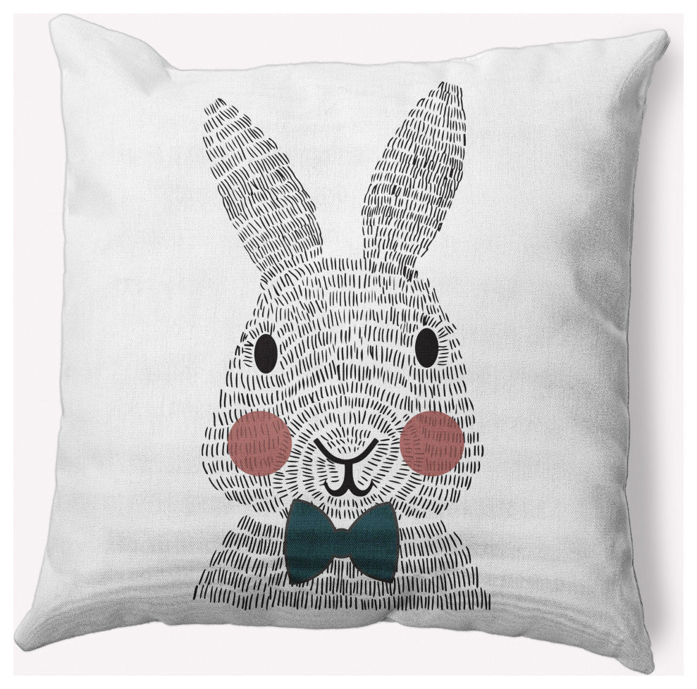 Bow-tie Bunny Easter Decorative Throw Pillow, Ocean Abyss Green, 20x20"
