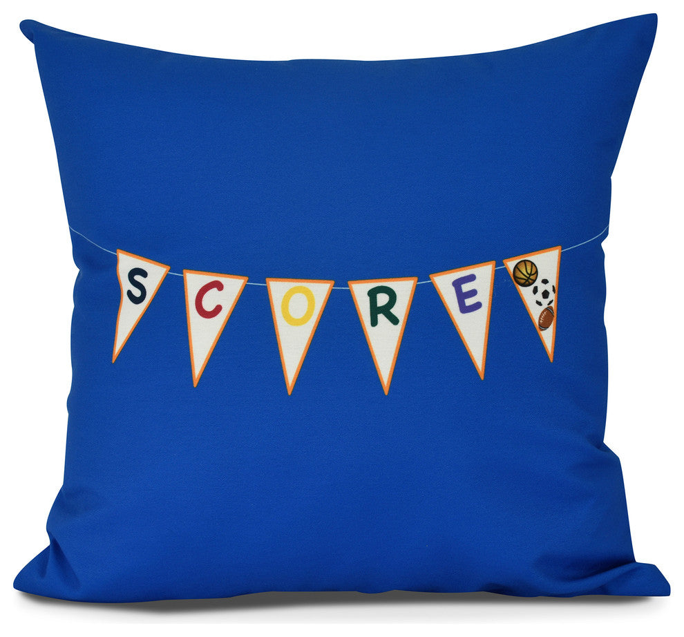 Score!, Word Print Pillow, Royal Blue, 18" x 18"