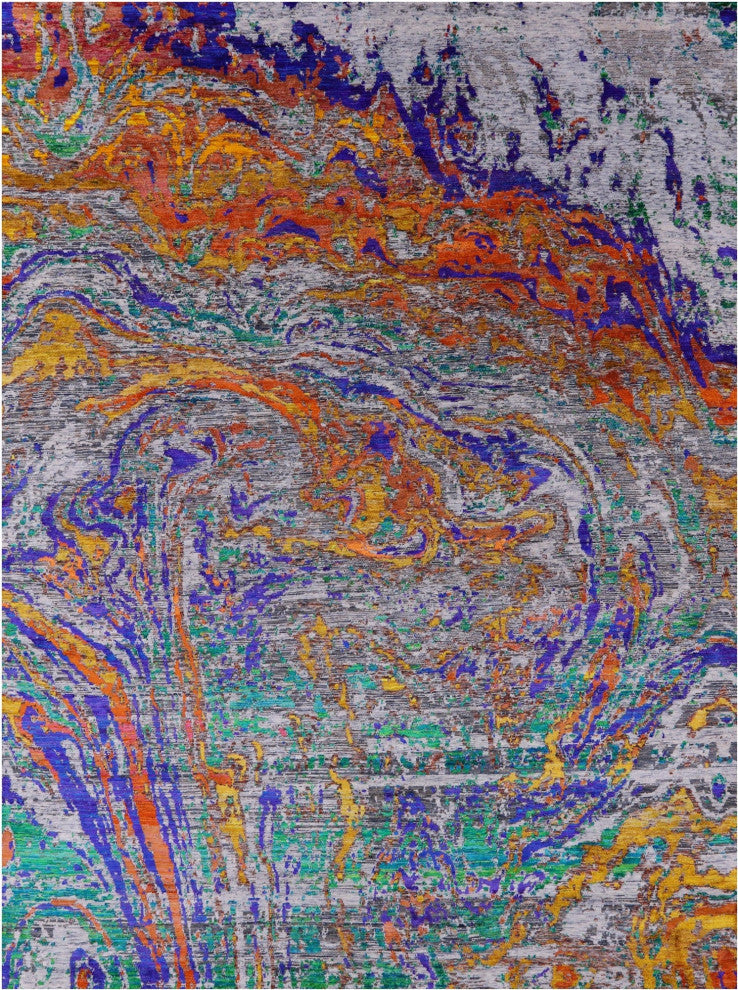 Abstract Hand Knotted Wool & Silk Rug 9' 0" X 12' 4" - Q15814