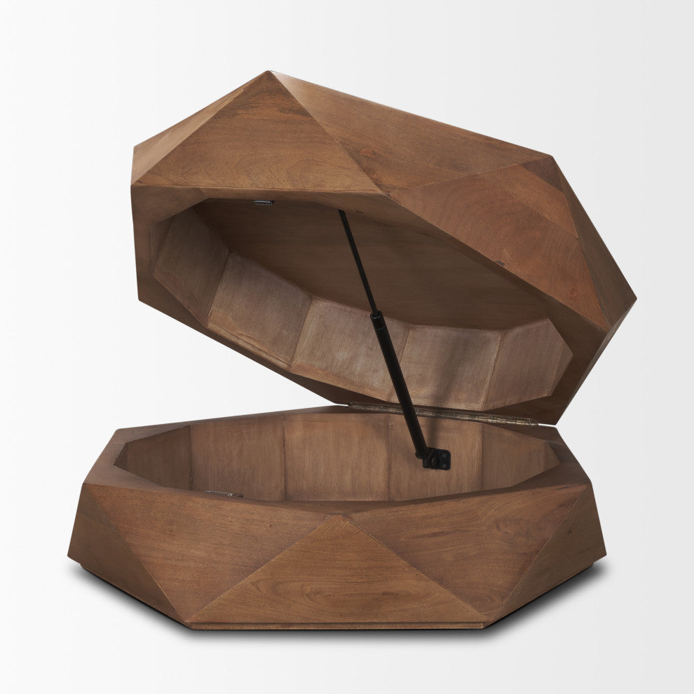 Arreto Hexagonal Hinged Solid Wood Top and Base Coffee Table