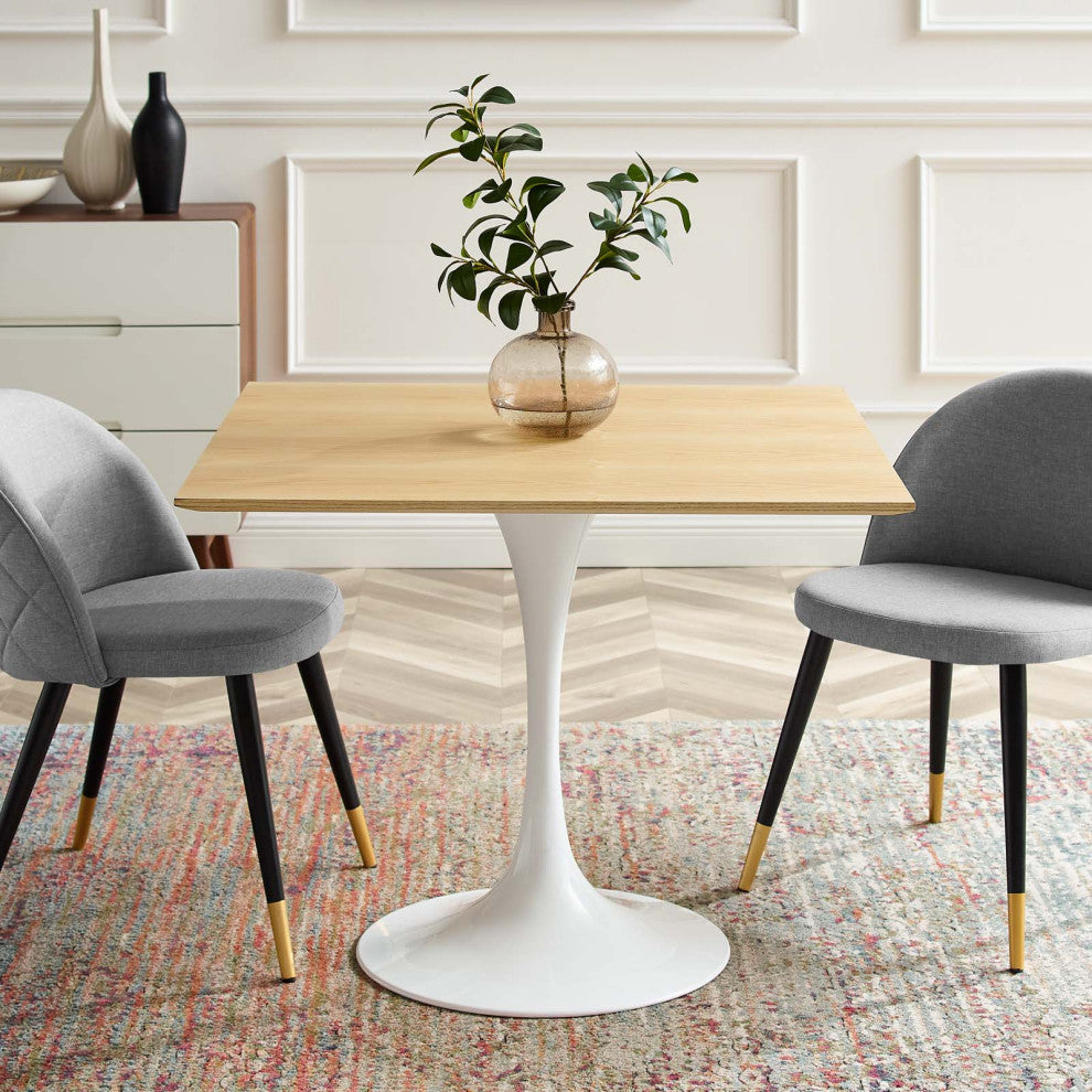 36" Dining Table, Square, Natural Brown White, Metal, Modern, Hospitality